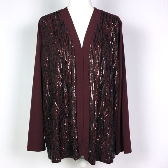 Bob Mackie Jackets & Blazers - Bob Mackie Sequin Front Burgundy Open Jacket
